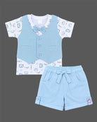 Boys clothing set featuring printed t-shirt with attached vest and matching shorts for toddler party wear