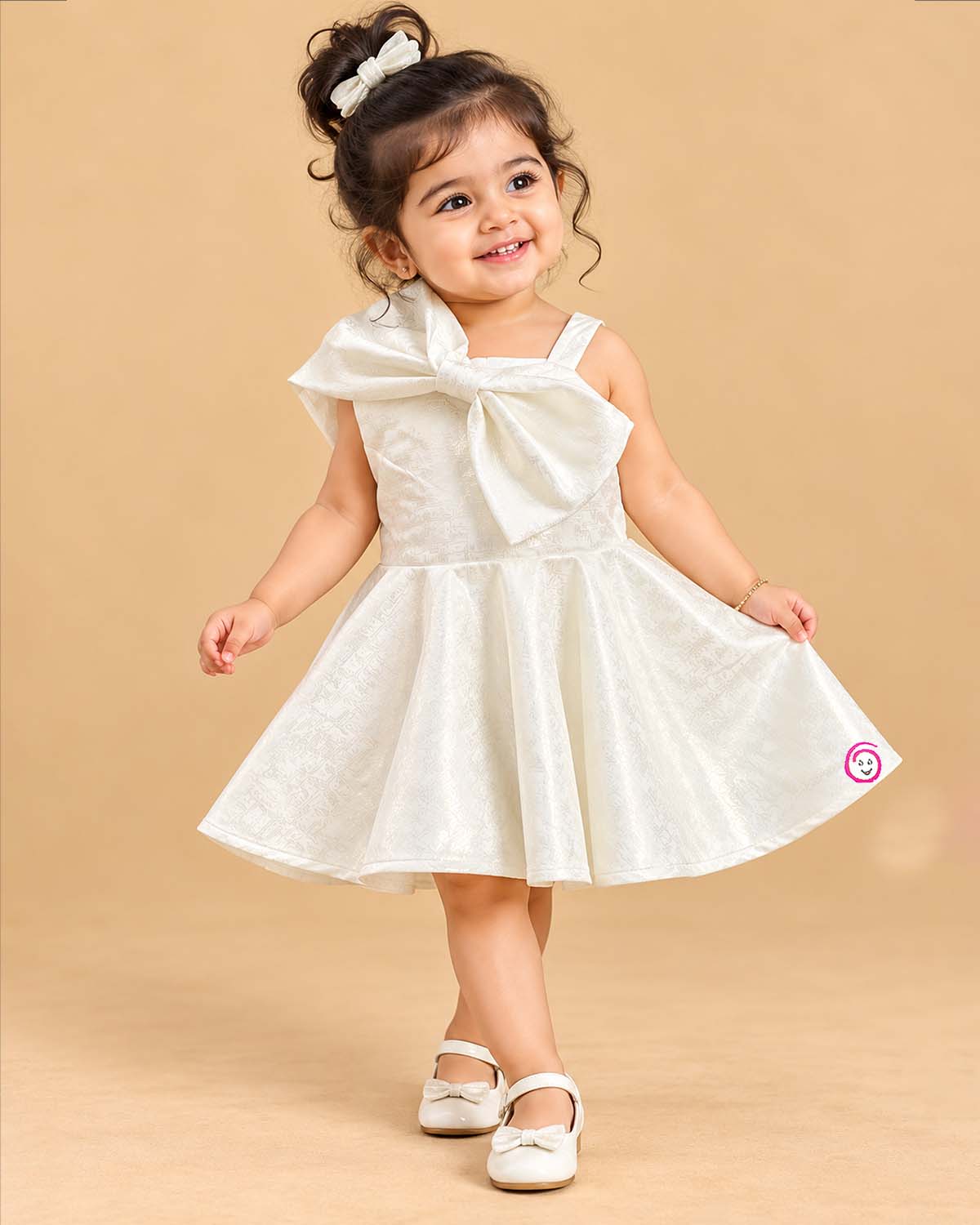 Toddler jacquard bow one-shoulder dress for birthday party and festive celebration