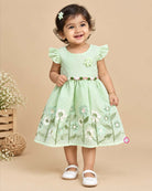 little princess embroidered cotton frock with frill sleeves for festive wear