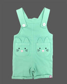 Baby boy active dungaree shorts featuring playful animal face pockets paired with a simple soft tee.