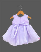 Lavender sequined floral party frock for baby girl with 3D flower applique and flared skirt for reception dresses for kids and wedding wear