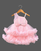 Sequin high-low tiered ruffle gown baby party wear dress featuring asymmetrical strap and front bow