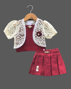 Girls sleeveless western top & skirt - Maroon