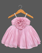 Kids party wear strappy shimmer organza pleated frock set with matching headband and soft booties.