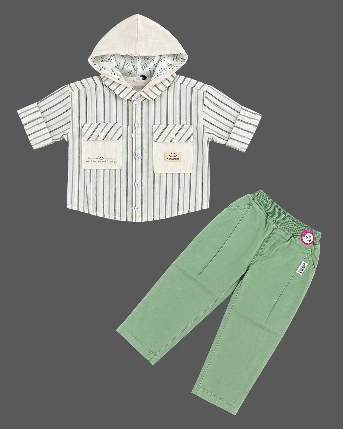 Western dress for boys striped hooded shirt and pant set
