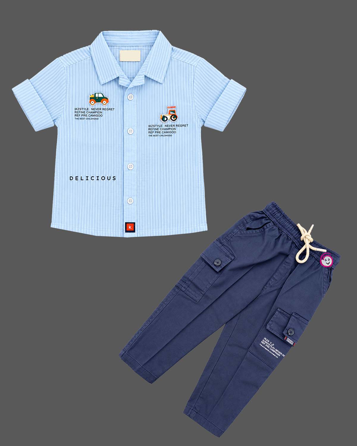 Toddler structured striped shirt and  pant set featuring western dress for boys styling
