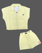 Baby girl cutwork floral embroidered zip jacket top with tailored shorts and tank top set
