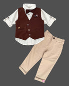 Boys full sleeve with waist coat set - Brown