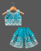 Toddler girls embroidered art silk sleeveless choli blouse flared lehenga skirt set with matching dupatta