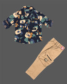 Boys shirts set featuring open shirt graphic tee and cargo pants for playdates