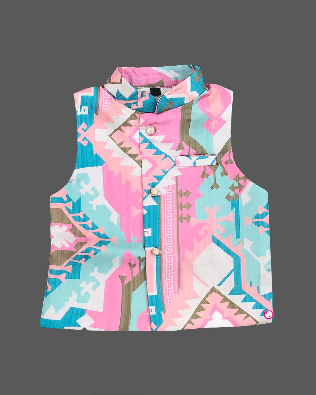 Boys colorful printed modi suit - Sea Green