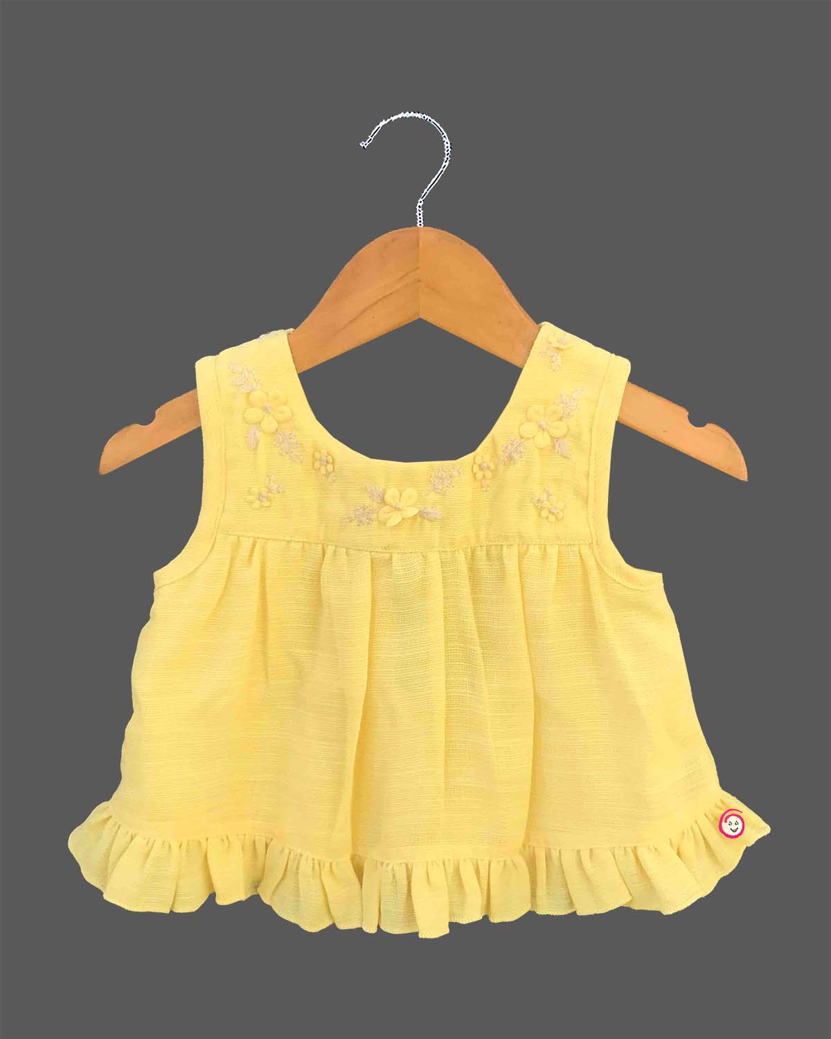 baby girl sleeveless cotton floral embroidered ruffle top with matching embroidered shorts set