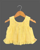 baby girl sleeveless cotton floral embroidered ruffle top with matching embroidered shorts set