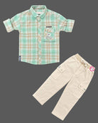 Western wear for boys plaid button-down shirt and utility cargo pant set[