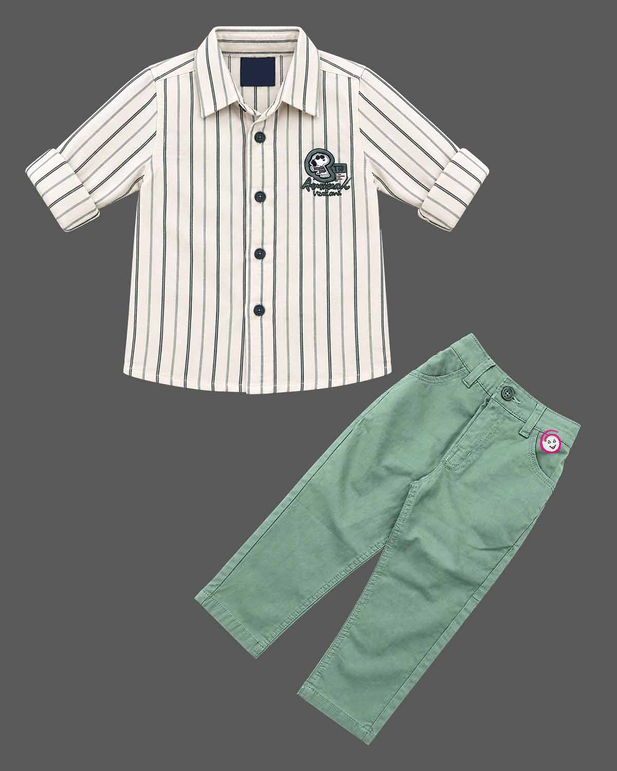 indo western dress for boys featuring striped shirt and trousers