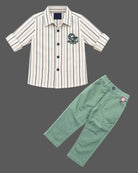 indo western dress for boys featuring striped shirt and trousers