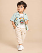 Toddler boys embroidered collar shirt with flap pocket paired with relaxed drawstring cargo pant set