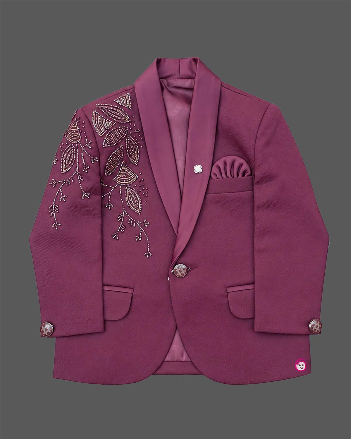 Boys tailored three-piece suit set featuring structured blazer, button-down shirt, and dress pant for events.
