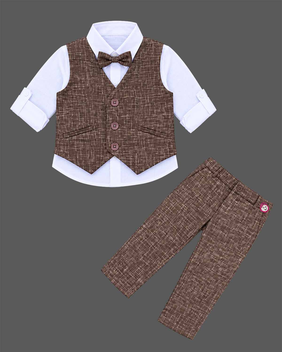 toddler weave waistcoat suit with collared shirt bow tie and pant for boys party wear