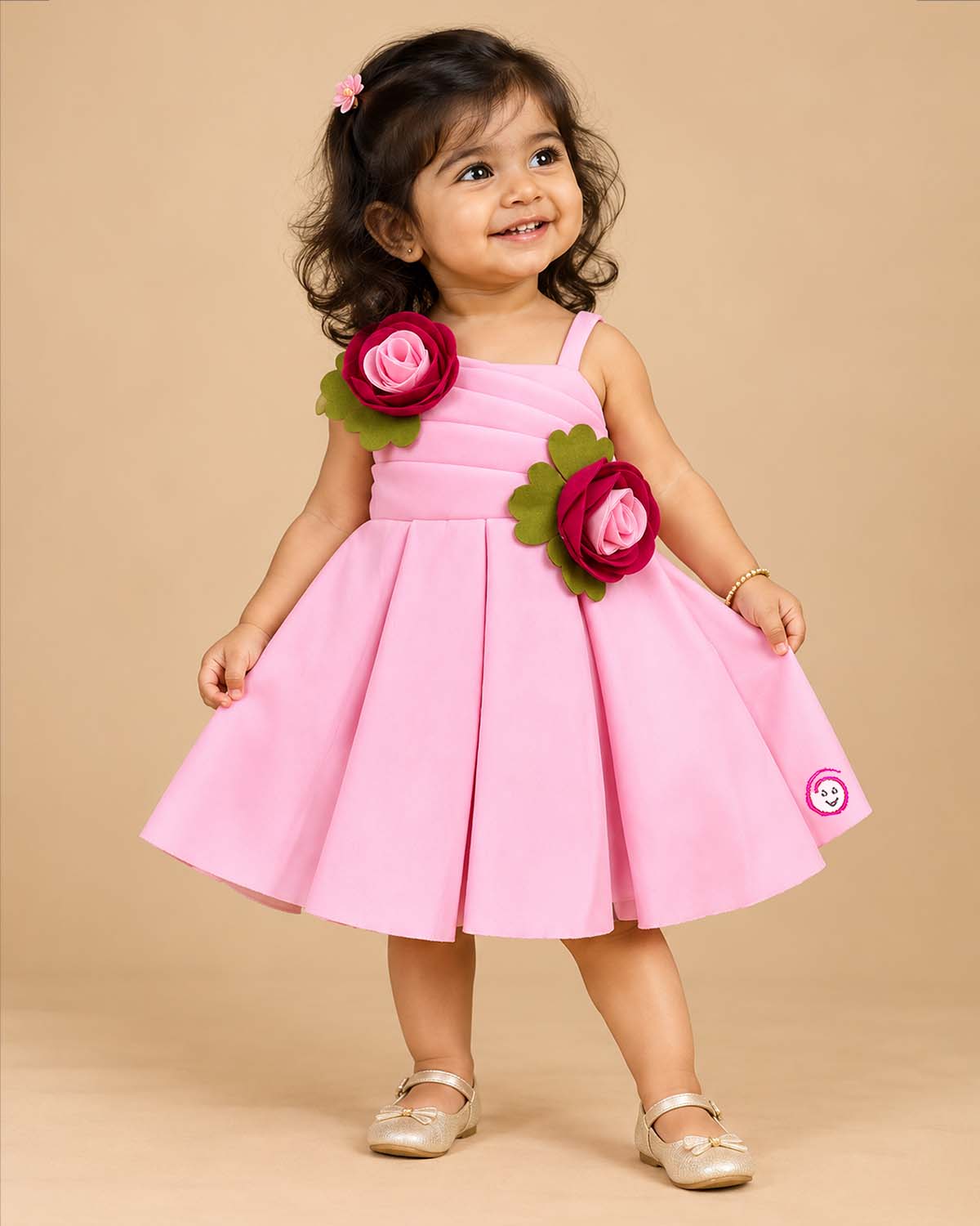 Toddler Girl Scuba Fit-and-Flare Dress with dimensional rose appliques for festive wear