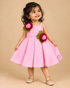 Toddler Girl Scuba Fit-and-Flare Dress with dimensional rose appliques for festive wear