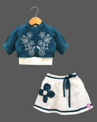 Baby girl floral top skirt set with jacket for kids party wear