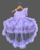 Baby girl designer one shoulder high low tail frock with tiered ruffles