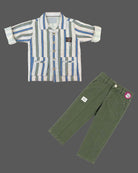 Boys button-down shirt and trouser set indo western dress for boys with front utility pockets and structured collar.