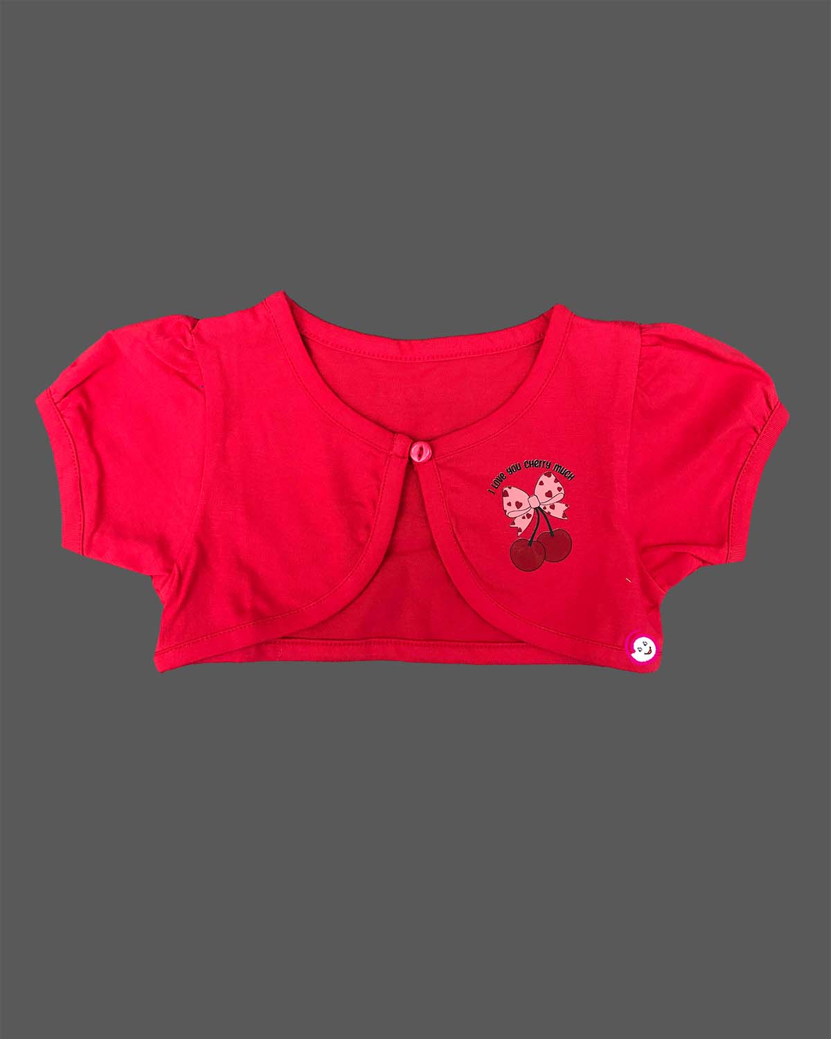 Infant cotton frock with short sleeves and cherry print for casual wear