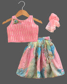 Girls elegant design ethnic top with skirt - Rose Pink