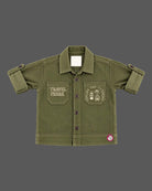 Kids cargo pants set featuring a button-down collar and utility pockets for everyday wear.