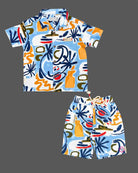 Boys abstract printed shirt and matching shorts set for kids casual wear and summer outings