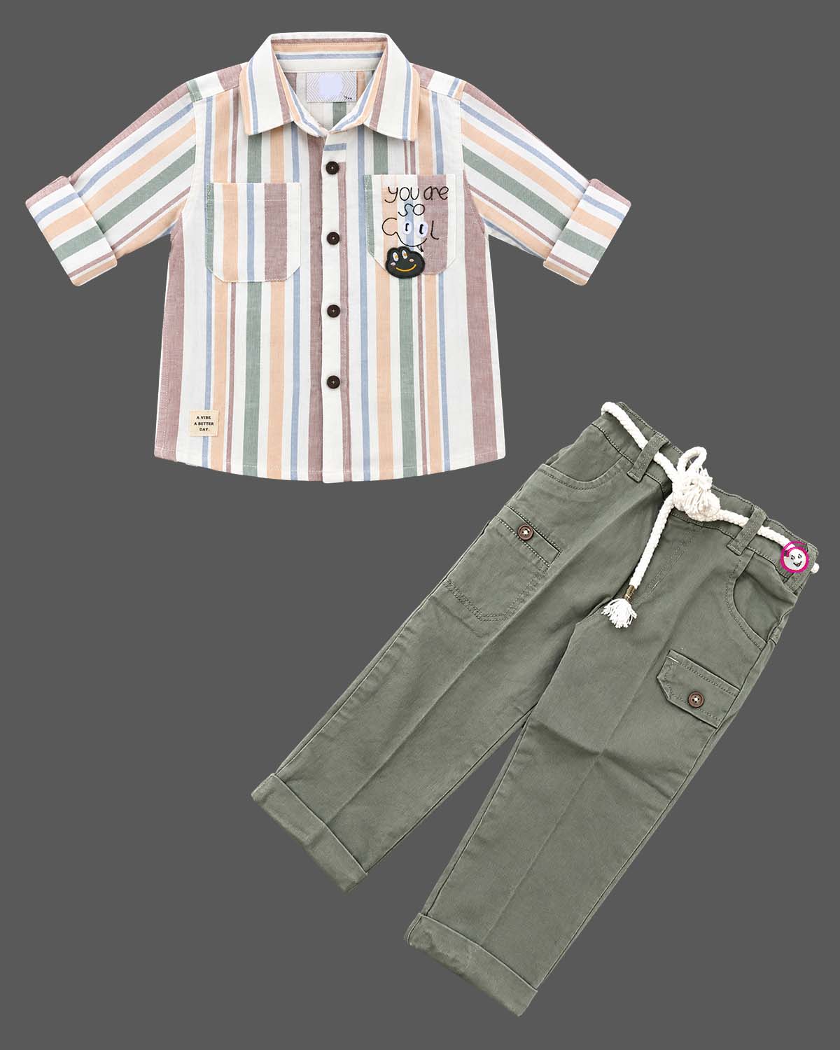 Toddler boy indo western dress for boys featuring striped shirt and cargo pants