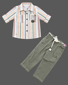 Toddler boy indo western dress for boys featuring striped shirt and cargo pants