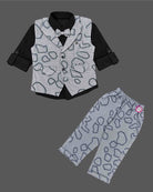charming champ printed waistcoat suit with shirt bow tie and pant for boys party wear