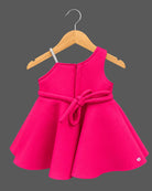 Structured one-shoulder kids party wear frock set with large 3D flower applique, soft booties, and bow headband