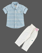shirt and pant set for boys featuring button-down collar and cargo pockets