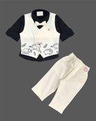Infant wildlife graphic printed waistcoat suit set with shirt pant and bow tie for boys