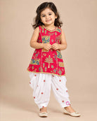 Embellished neck sleeveless and pleated patiyala salwar set in kurti for kids collection.