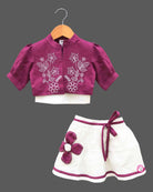 Toddler embroidered top skirt set with jacket for girls festive wear