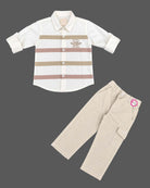 Shirt and pant set featuring a button-down collar and horizontal stripes for toddlers