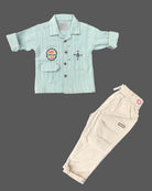 Toddler boys embroidered collar shirt with flap pocket paired with relaxed drawstring cargo pant set