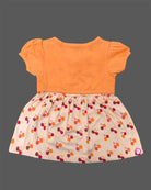 Infant cotton frock with short puff sleeves and printed pattern for casual outing