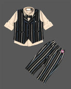 Little gentleman striped waistcoat suit set with shirt Pant and bow tie for boys