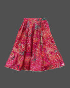 Girls Embroidered Crop Top With Oval Coat And Skirt - Dark Pink