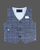 Toddler indo western dress for boys featuring a check waistcoat, crisp shirt, and matching pant