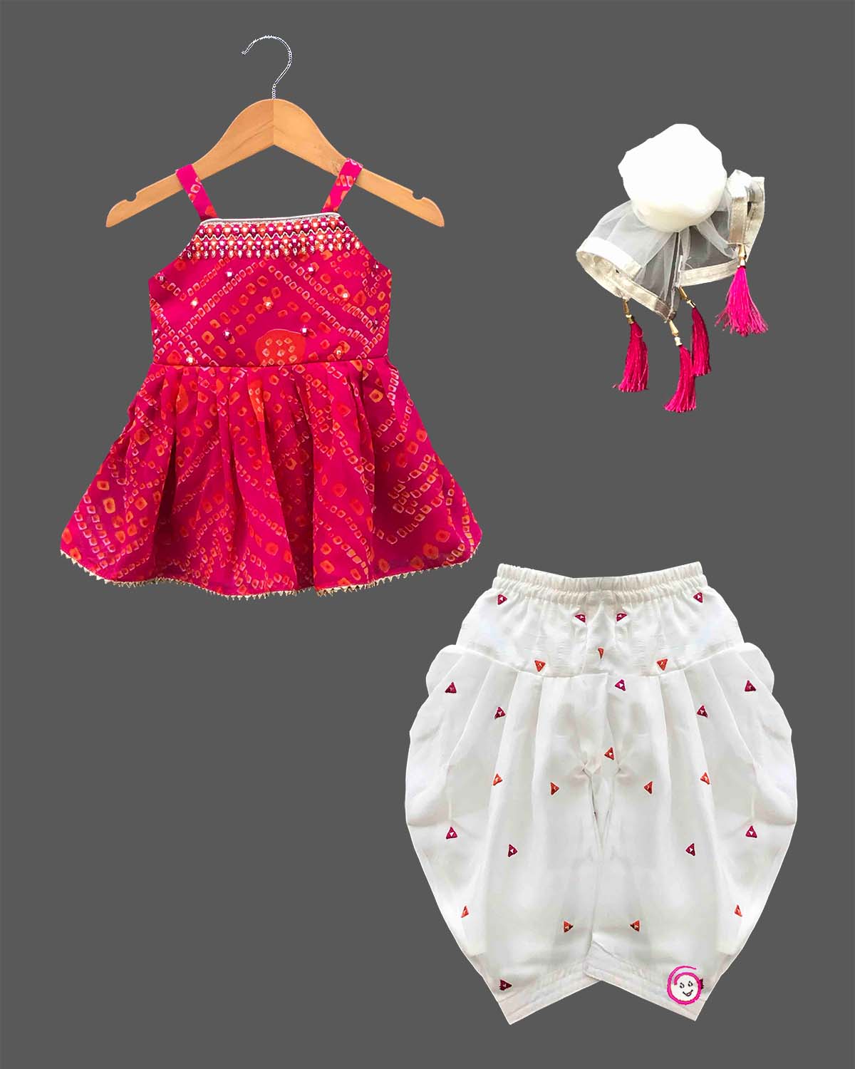 Girl baby traditional bandhani printed kurti sleeveless top embroidered patiala salwar set