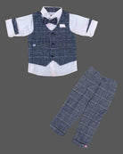 Toddler indo western dress for boys featuring a check waistcoat, crisp shirt, and matching pant