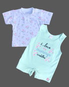 Girls floral printed half romper set - Pista Green