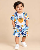 Boys abstract printed shirt and matching shorts set for kids casual wear and summer outings